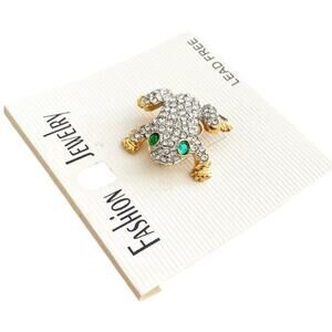 NWT Gold Plated Clear Crystal Bedazzled Frog Brooch